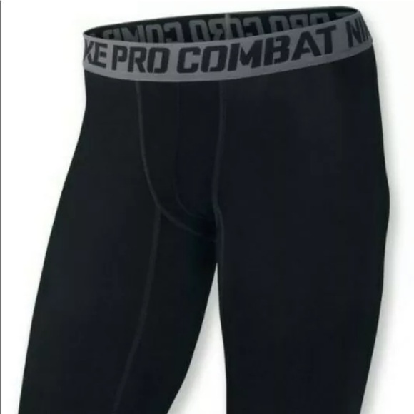 𝅺nike Pro Combat YOUTH Dri Fit Black Core Compression 3/4 Tights! Size YXL. - Picture 1 of 6